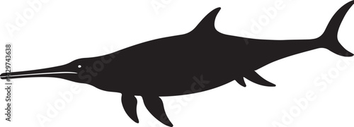 Ichthyosaurus Silhouette on White Background