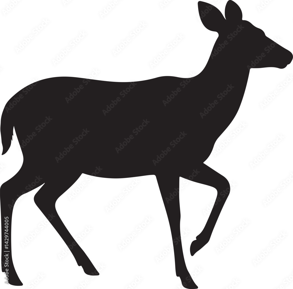 Fototapeta premium Marsh Deer Silhouette on White Background
