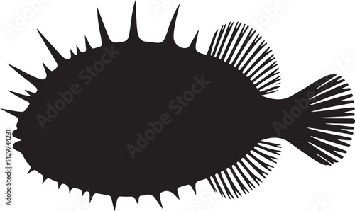 Pacific Spiny Lumpsucker Silhouette on White Background