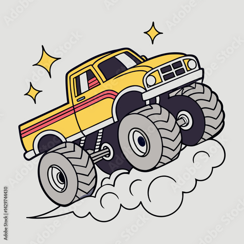 Cartoon Monster Truck Jumping Off-Road Vehicle Graphic