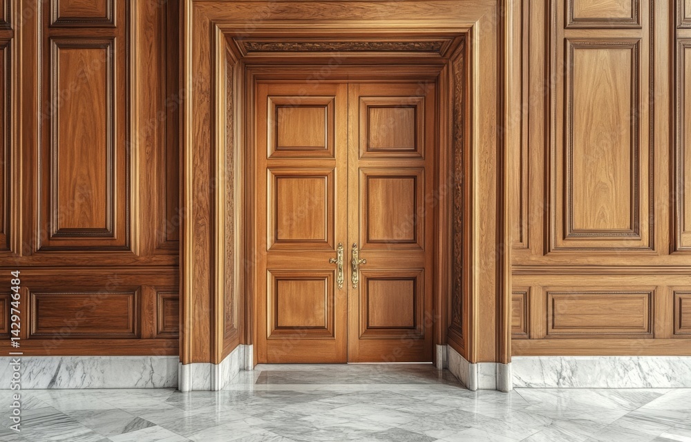 Obraz premium Elegant wooden double doors in a grand hall