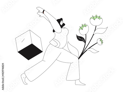 Practicing yoga, physical and mental health, flat vector character concept, operation hand drawn illustration
