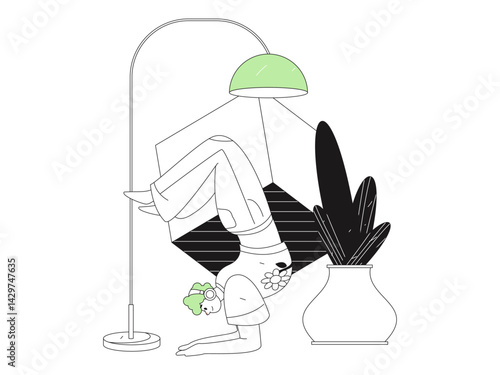 Practicing yoga, physical and mental health, flat vector character concept, operation hand drawn illustration
