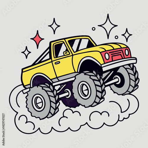 Cartoon Monster Truck Jumping Off-Road Vehicle Graphic