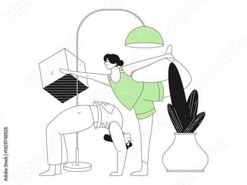 Practicing yoga, physical and mental health, flat vector character concept, operation hand drawn illustration
