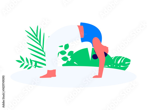 Practicing yoga, physical and mental health, flat vector character concept, operation hand drawn illustration
