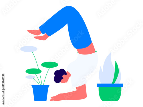 Practicing yoga, physical and mental health, flat vector character concept, operation hand drawn illustration
