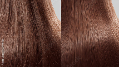 Comparing Dry and Hydrated Medium Brown Hair in a Neutral Studio, Illustrating Hair Conditioning and Health