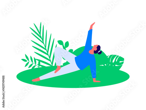 Practicing yoga, physical and mental health, flat vector character concept, operation hand drawn illustration

