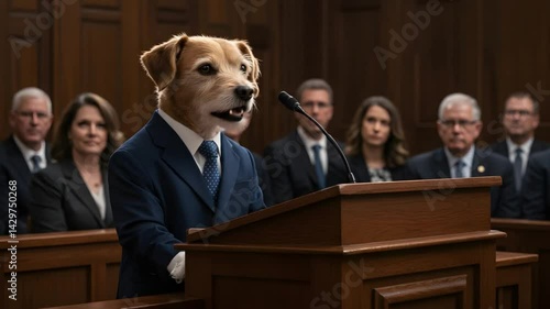 Dog Lawyer Speaking in Courtroom