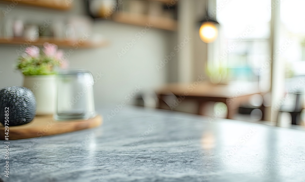 Cafe interior, blurred view, countertop, decor Cafe interior, blurred view, countertop, decor