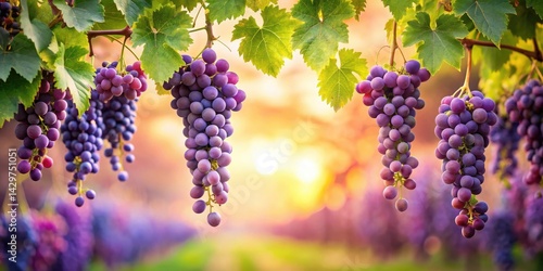 Wallpaper Mural Sunset Harvest Lush Bunches of Grapes Hanging from Vine, Bathed in Golden Light Torontodigital.ca