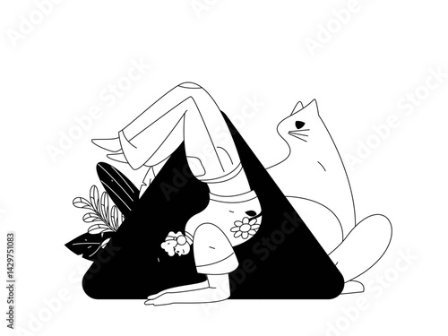 Practicing yoga, physical and mental health, flat vector character concept, operation hand drawn illustration

