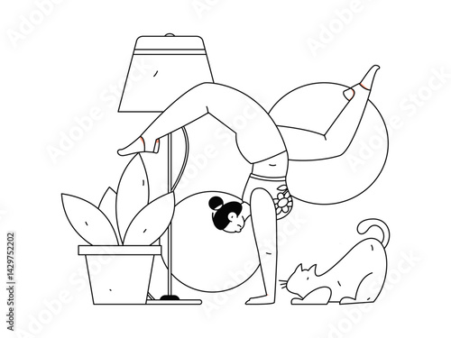 Practicing yoga, physical and mental health, flat vector character concept, operation hand drawn illustration
