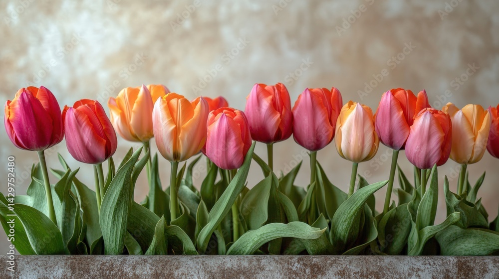 Vibrant Tulips in Bloom with Soft Background Colors