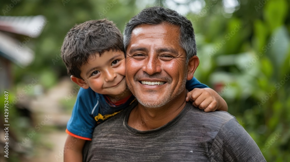 Joyful Moments: Father and Son Smiling Together Outdoors
