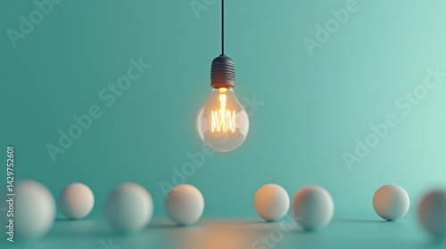 Obraz na płótnie Illuminated Light Bulb Above White Balls on Soft Color Background w salonie