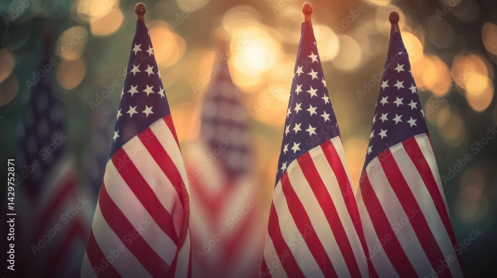 Set of Flag Banners with Warm Background Lighting Effects