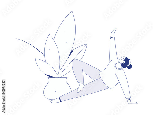 Practicing yoga, physical and mental health, flat vector character concept, operation hand drawn illustration
