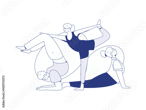 Practicing yoga, physical and mental health, flat vector character concept, operation hand drawn illustration
