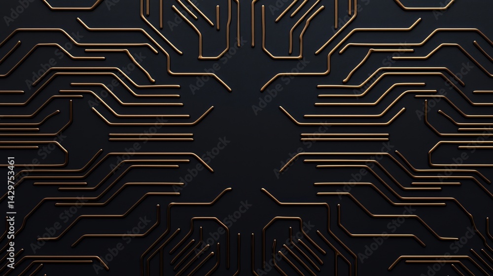 A visually striking pattern of circuit lines in gold on a black background, representing technology and modern design. A visually striking pattern of circuit lines in gold on a black background, representing technology and modern design.