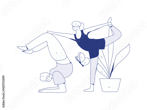 Practicing yoga, physical and mental health, flat vector character concept, operation hand drawn illustration
