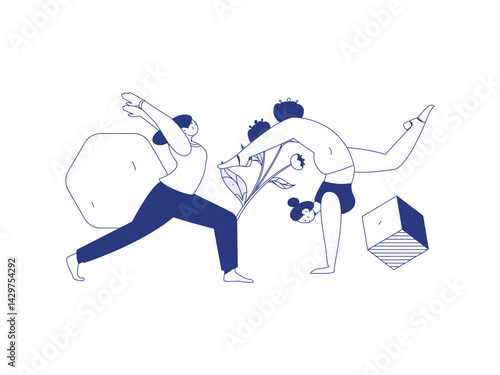 Practicing yoga, physical and mental health, flat vector character concept, operation hand drawn illustration
