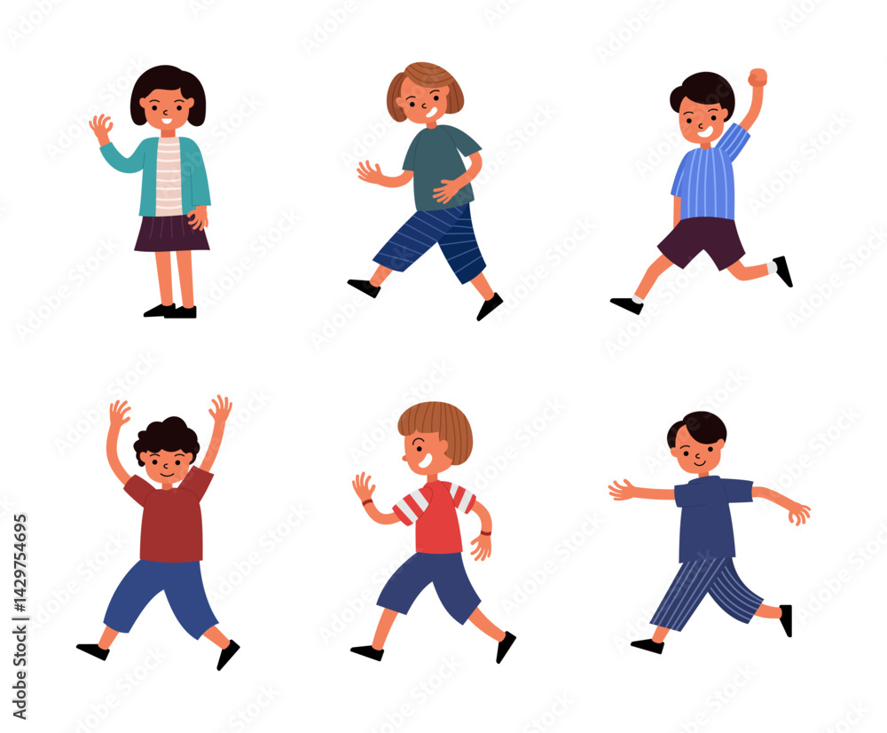 set of colorful cartoon kids dancing set of colorful cartoon kids dancing