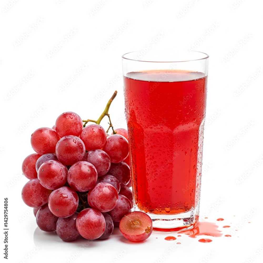 Grape juice. Isolated drink. Red grapes and glass of juice isolated on white background Grape juice. Isolated drink. Red grapes and glass of juice isolated on white background