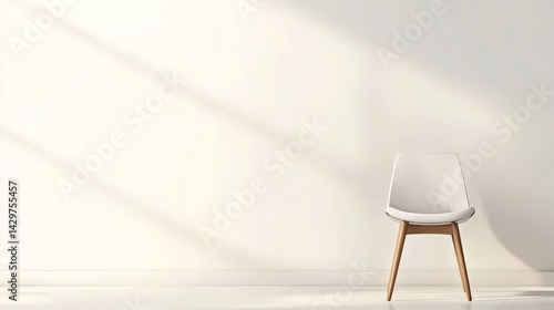 Obraz na płótnie A minimalist white chair casts shadows against a bright wall, creating a serene and inviting atmosphere. w salonie