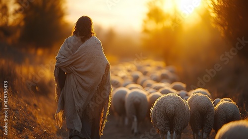 bible jesus shepherd with his flock of sheep