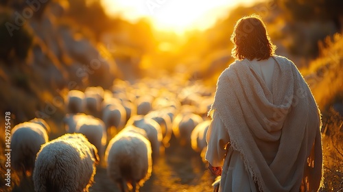bible jesus shepherd with his flock of sheep