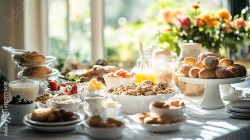 Wallpaper Mural Sunlit Breakfast Table: A Bountiful Spread of Pastries and Granola Torontodigital.ca