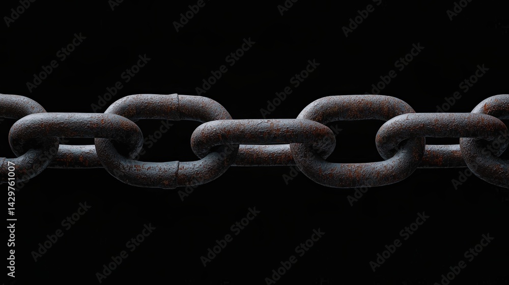 Fototapeta premium A close-up view of an old, rusted chain against a dark background, highlighting its texture and structure.