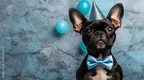 Wallpaper Mural Charming pup celebrates with party hat and bow tie against a marble backdrop Torontodigital.ca