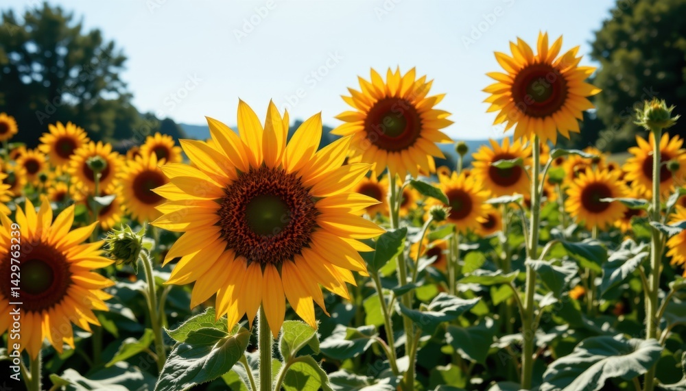 Obraz premium Harvesting sunshine sunflower field in full bloom nature photography bright day vibrant environment