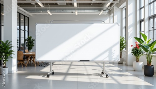Creative brainstorming session in contemporary office space whiteboard setup modern design bright environment