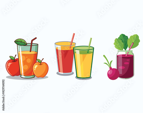   Did Someone Call For An Extra Shot Of Vitamins? Fruit Juice, Healthy drink: beet juice on rustic  Vector design