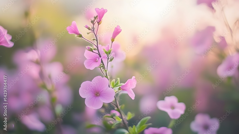 Fototapeta premium Soft Pink Flowers Blooming at Sunset, Delicate Petals, Nature Photography