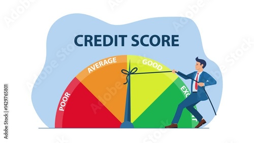 man improving his credit score animation 4k