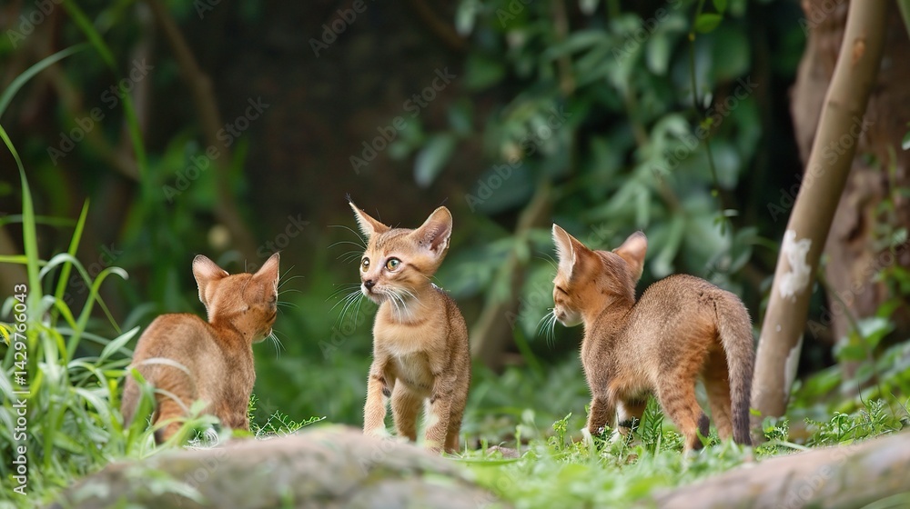 An elegant Abyssinian cat is attractively presented. The Abyssinian, renowned for its sleek and athletic build, showcases a beautiful ticked coat that features a warm, rich brown hue with darker marki An elegant Abyssinian cat is attractively presented. The Abyssinian, renowned for its sleek and athletic build, showcases a beautiful ticked coat that features a warm, rich brown hue with darker marki