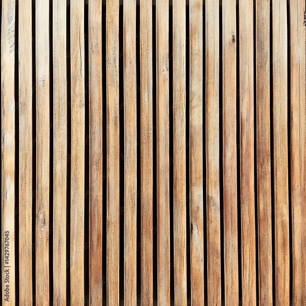 Fototapeta premium Vertical wooden slats form a textured facade.