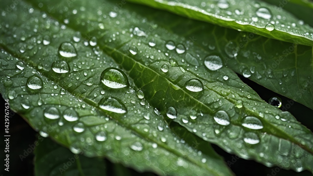 Fototapeta premium Green Leaf with Sparkling Dew