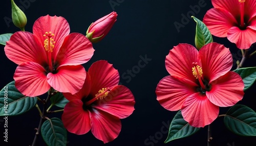 Wallpaper Mural Bold, large-scale hibiscus blooms in vibrant jewel tones on a black background, jewel tones, statement Torontodigital.ca