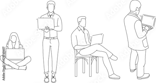 silhouette design vector illustration sketch of a person doing activities using a laptop