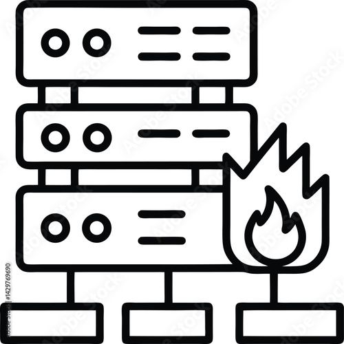 "Grid layout representing a server rack or firewall, outline icon vector illustration on transparent background."
