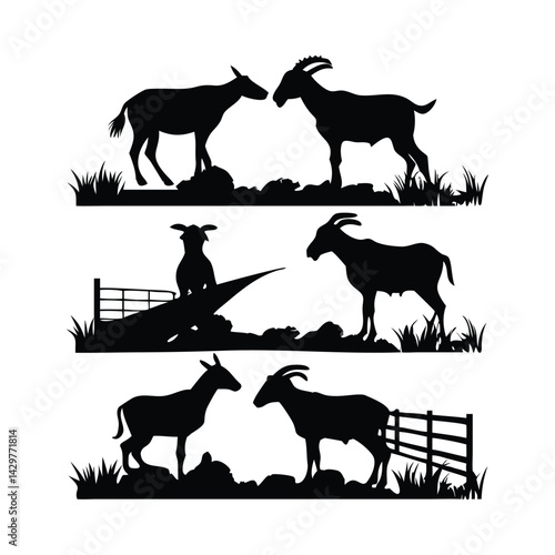 Silhouettes of goats farm vector design set with white Background.