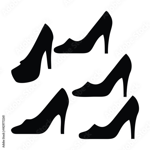 Silhouettes of high heel shoes set with white Background.