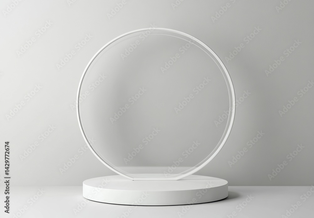Minimalist Display Stand with Transparent Circular Frame and Base Minimalist Display Stand with Transparent Circular Frame and Base