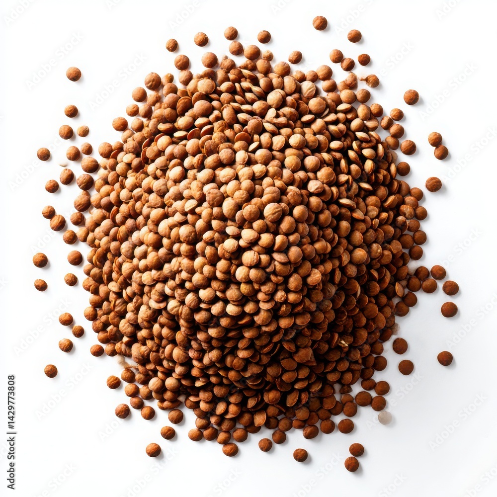 Pile of lentils, top view on white background Pile of lentils, top view on white background